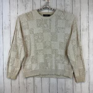 VTG 90's Carmel Cream Golf Theme Textured Knit Novelty Sweater Size XXL